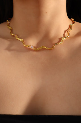 18K Real Gold Plated Color Gems Waves Layer Necklace