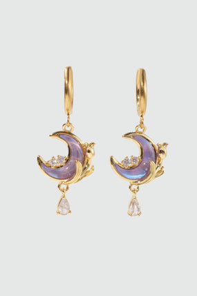 18K Real Gold Plated Moonstone Rose Moon Earrings