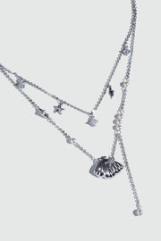 Platinum Plated Shell Starfish Pearls Layer Necklace