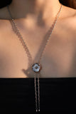 Platinum Plated Pole Star Clock Lariat Necklace