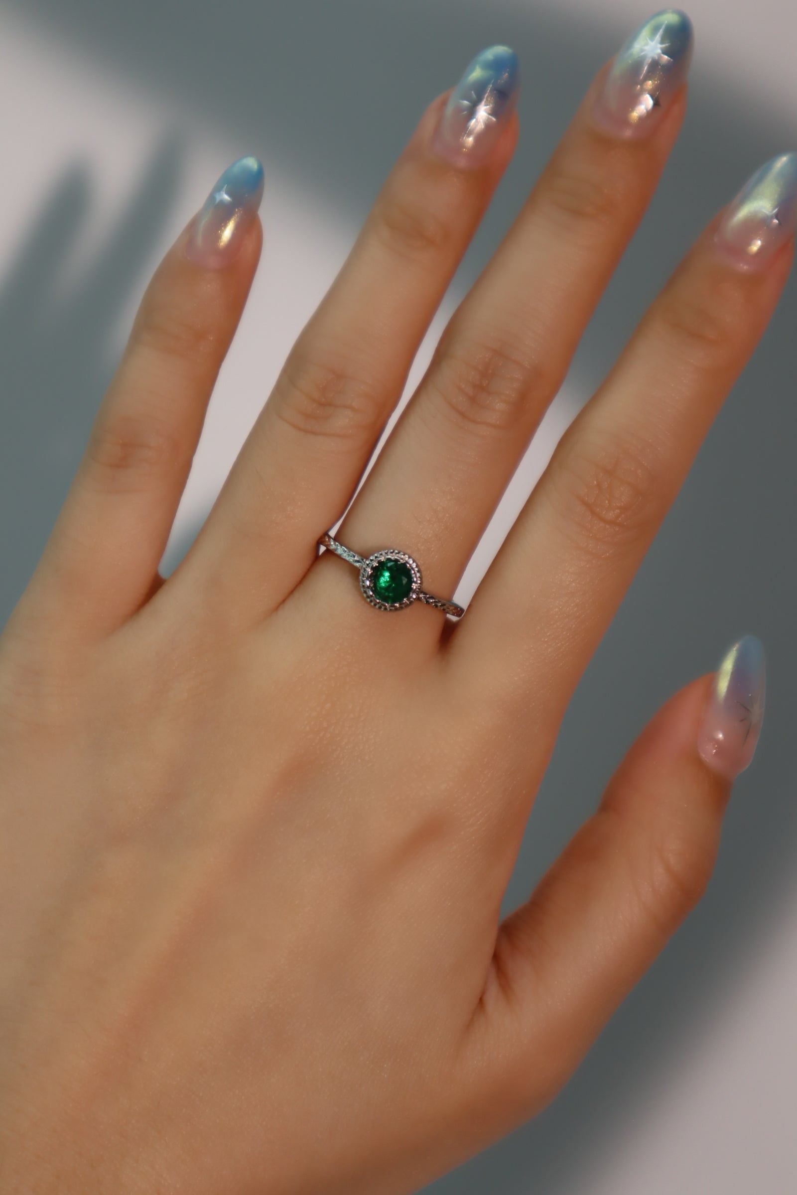Stainless Steel Green Gemstone Ring