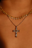 Mix Metal Diamonds Cross Necklace