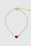 24K Gold Vermeil Red Gem Heart Bracelet