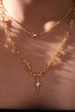 18K Real Gold Plated Diamond Star Layer Necklace
