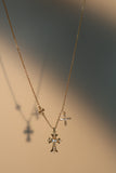 14K Real Gold Plated Double Diamond Cross Necklace