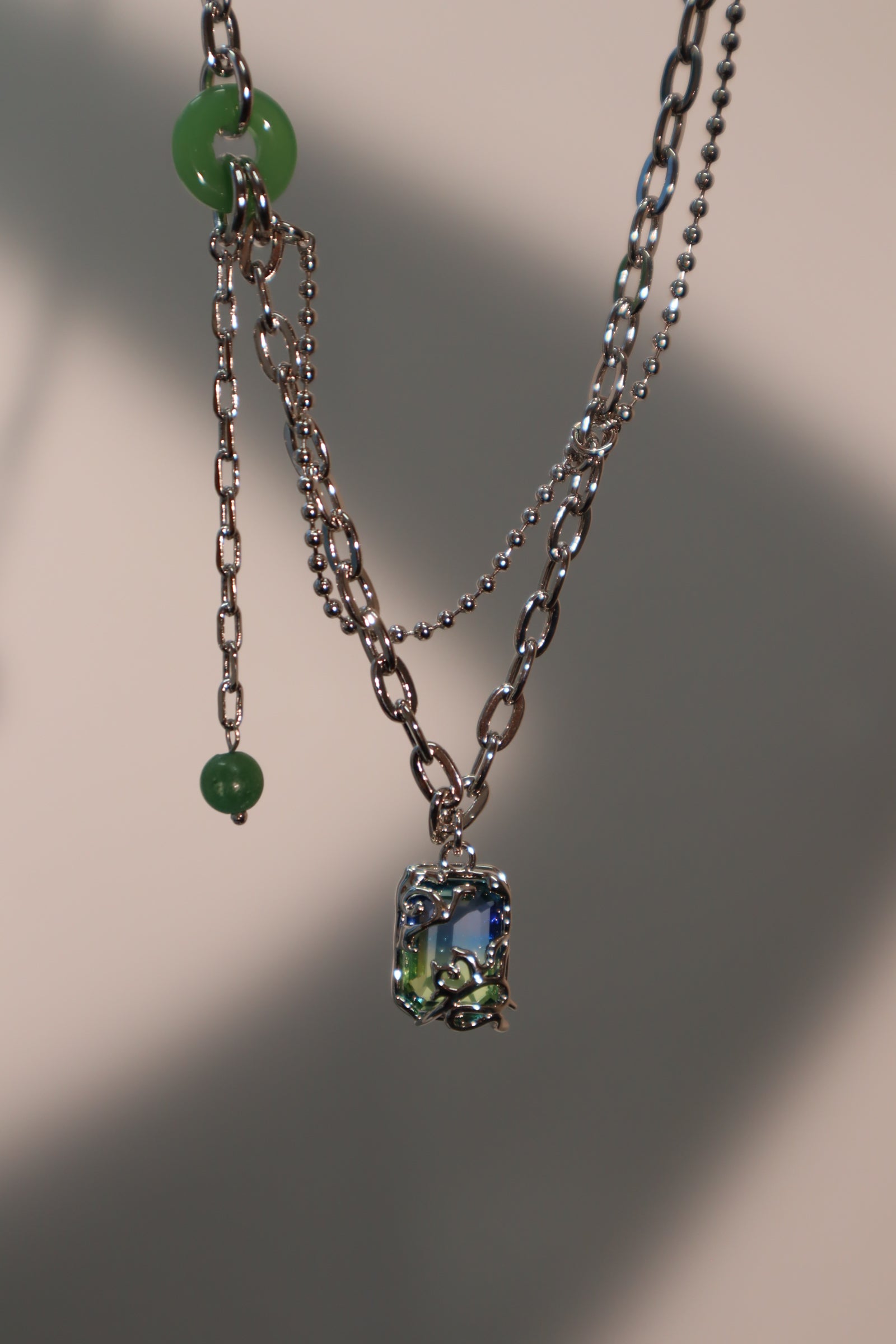 Platinum Plated Gradient Jade Necklace