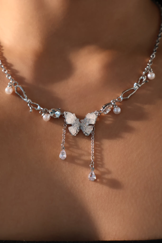 Elegant Blue Crystal Butterfly Pendant Necklace for Women