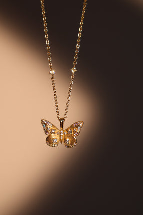 18K Gold Vermeil Color Gems Butterfly Pendant Necklace