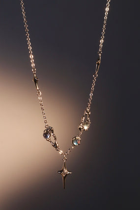 Platinum Plated Moonstones Star Necklace