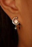 14K Real Gold Plated  Moonstone Moon Star Dangle Earrings