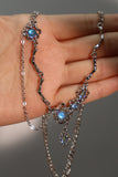 Platinum Plated Deep Blue Moonstone Dangle Necklace