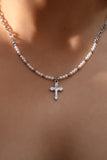 Platinum Plated Pearl Cross Necklace