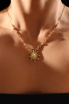 18K Real Gold Plated Green Opal Sun Necklace