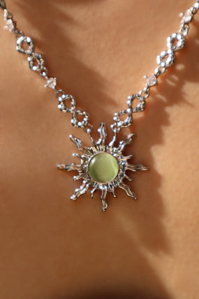 Platinum Plated Green Opal Sun Necklace
