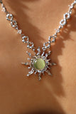 Platinum Plated Green Opal Sun Necklace