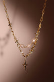 18K Real Gold Plated Double Layer Star Pearls Necklace