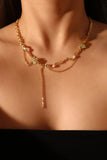 18K Real Gold Plated Jade Pearls Chain Necklace