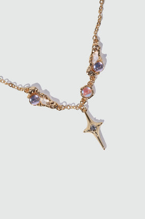 18K Real Gold Plated Moonstones Star Necklace