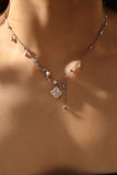 Platinum Plated Lucky Leaf Shell Pearls Spiral Necklace