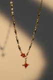 18K Real Gold Plated Garnet Diamond Cross Necklace