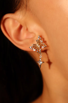 Mix Metal Butterfly Star Earrings