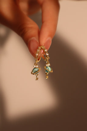 14K Real Gold Plated Saturn Star Hoop Earrings