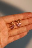 14K Real Gold Plated Pink Gem Heart Bowknot Earrings