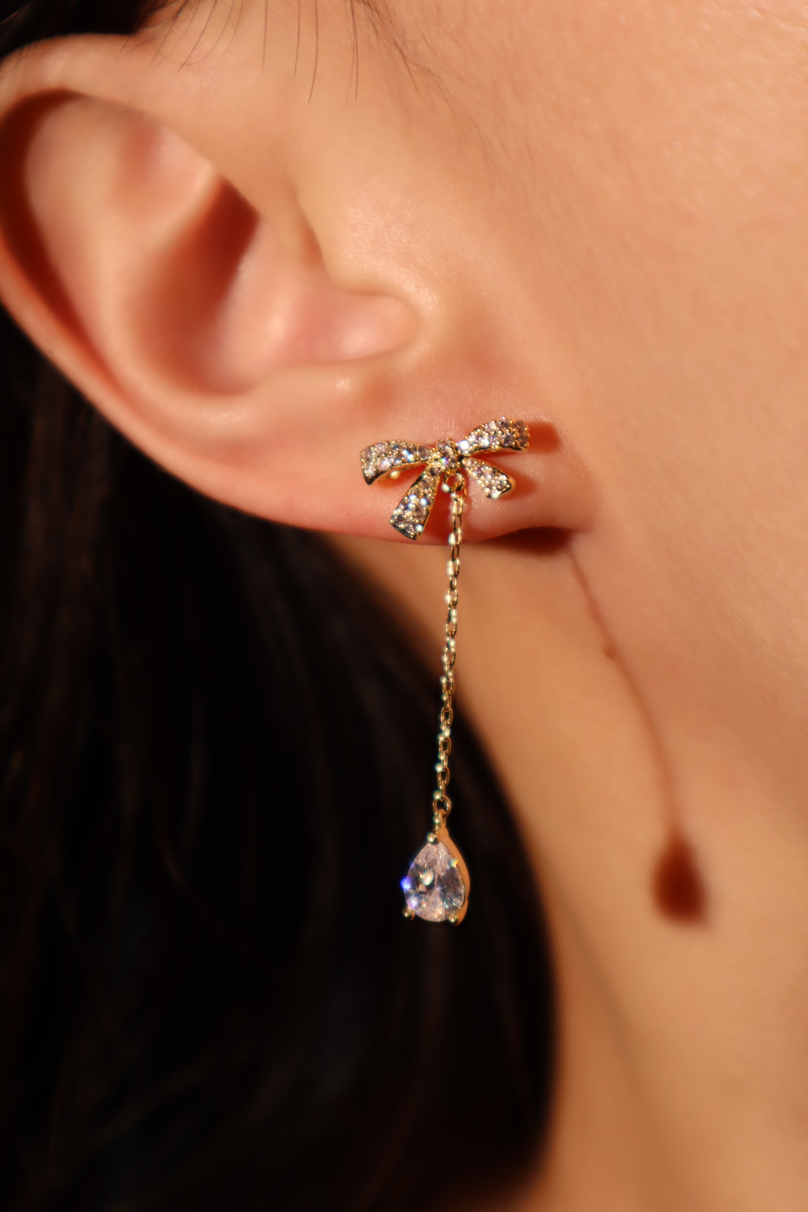 14K Real Gold Plated Diamond Bowknot Earrings