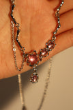 Platinum Plated Pink Glitter Gem Dangle Necklace