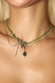 Platinum Plated Emerald Droplet Necklace
