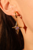 18K Real Gold Plated Blue Cross Purple Gem Star Earrings