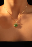 18K Gold Stainless Steel Diamond Jade Clover Necklace