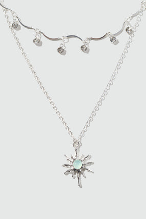 Platinum Plated Pole Star Wave Layer Necklace