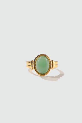 18K gold plated stainless steel adjustable ring with a natural green jade stone
