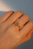 18K Gold Stainless Steel Diamond Lucky Leaf Ring