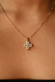 18K Real Gold Plated Spinning Diamond Clover Necklace