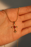 18K Real Gold Plated Ruby Cross Necklace