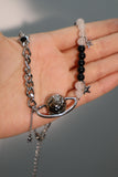 Platinum Plated Black Beads Satum Star Necklace