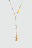 18K Real Gold Plated Color Gem Rose Lariat Long Necklace