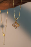 18K Real Gold Plated Spinning Diamond Clover Necklace