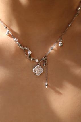 Platinum Plated Lucky Leaf Shell Pearls Spiral Necklace