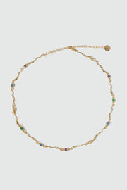 18K Real Gold Plated Multi Color Gem Wave Necklace
