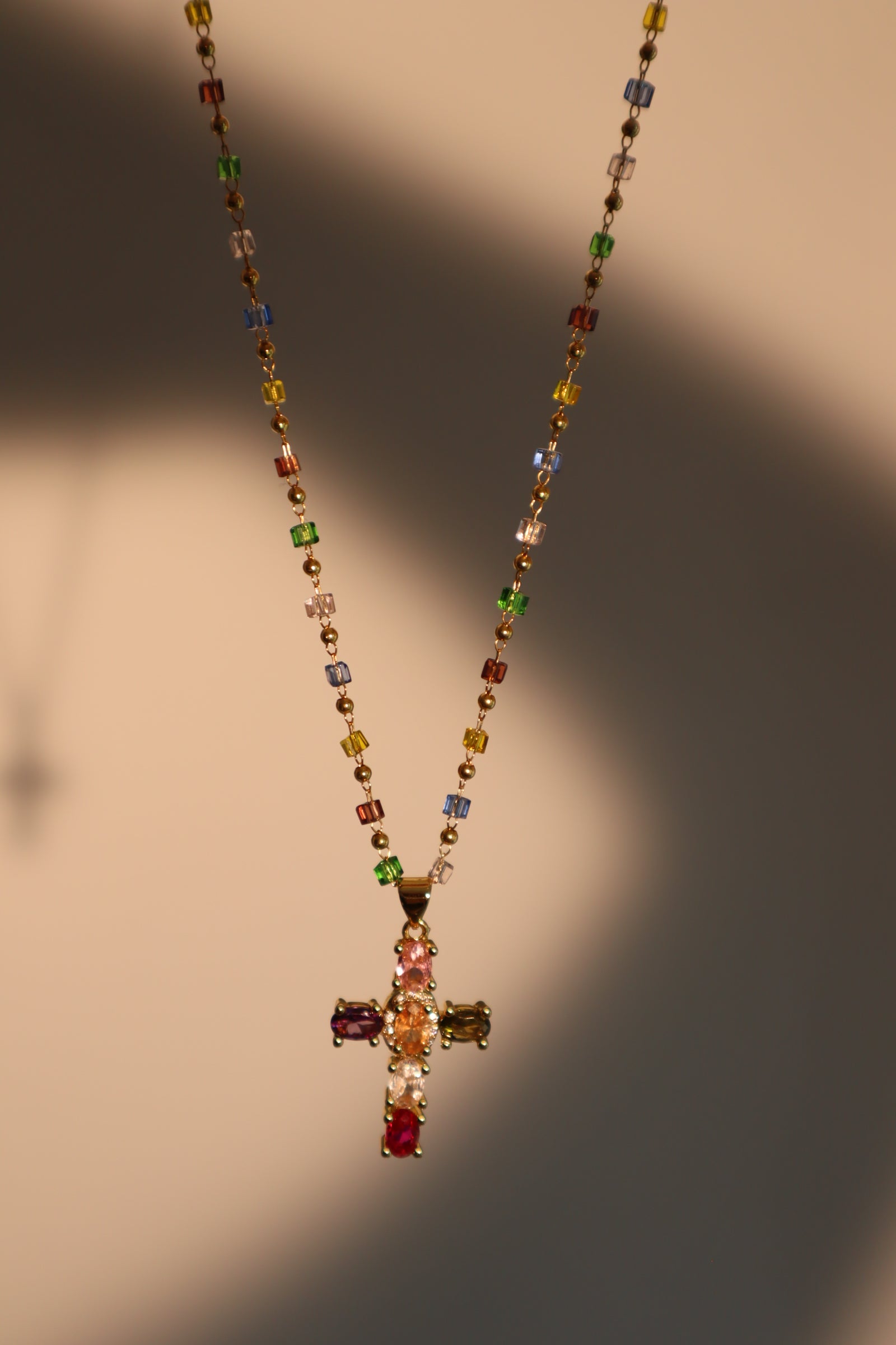 18K Real Gold Plated Multi Color Cross Necklace