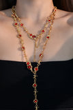 18K Real Gold Plated Multi Wearing Long Red Gem Twist Necklace (Waist Chain)