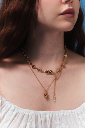 18K Real Gold Plated Red Gem Twist Necklace  (Pre-order)