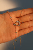 14K Real Gold Plated Diamond Moon Star Dangle Necklace