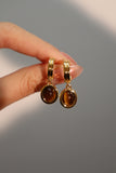 18K Real Gold Plated Tigerite Brown Gem Earrings