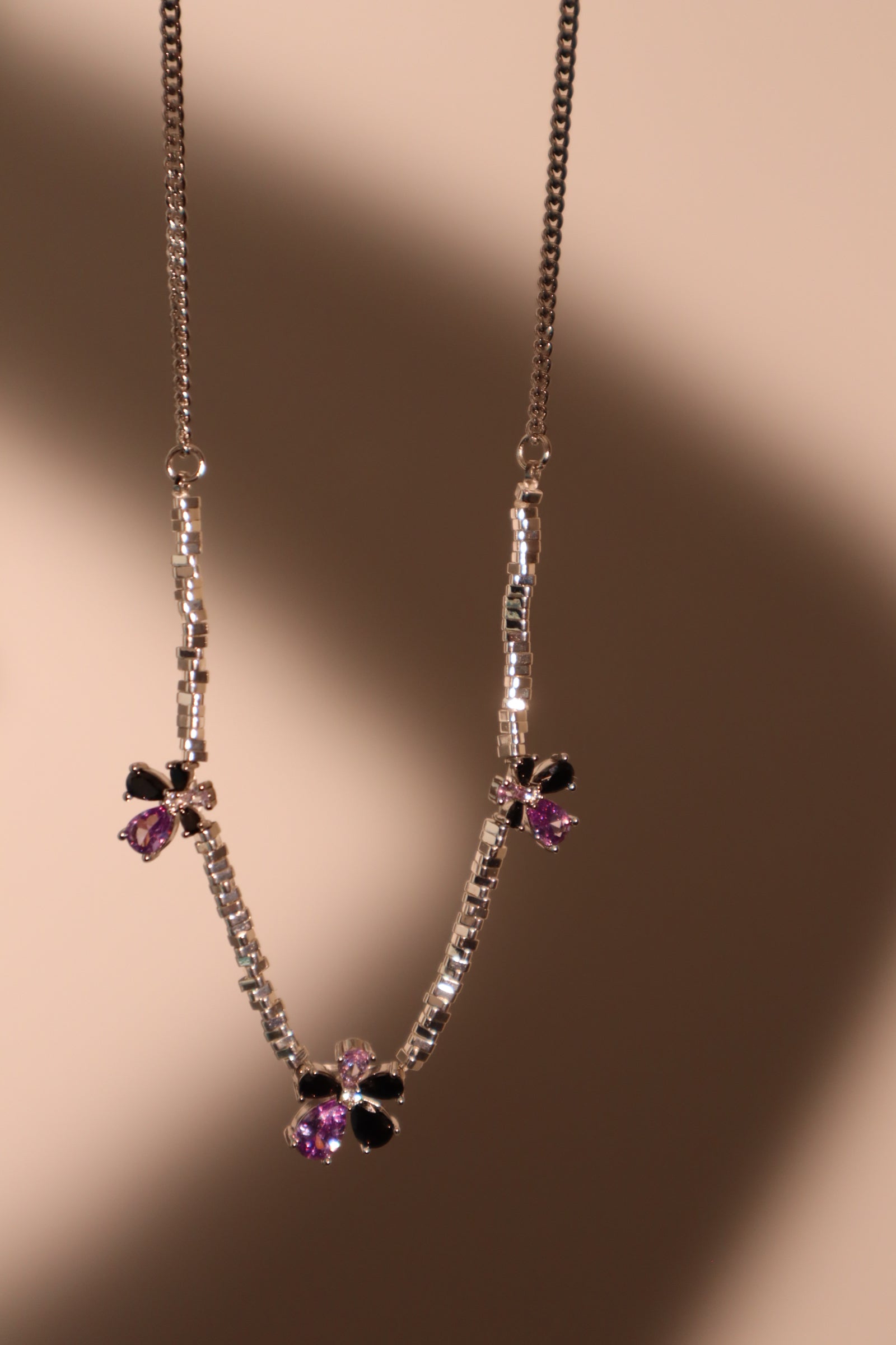 Platinum Plated Multi Purple Blossom Necklace