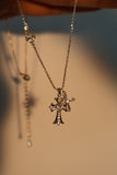 14K Real Gold Plated Double Diamond Cross Necklace