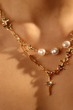 18K Real Gold Plated Double Layer Star Pearls Necklace